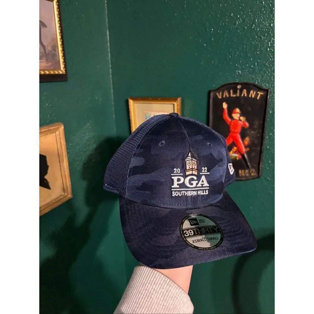 PGA Southern Hills New Era Blue Camo Stretch Fit Hat NWT Sz XS/S